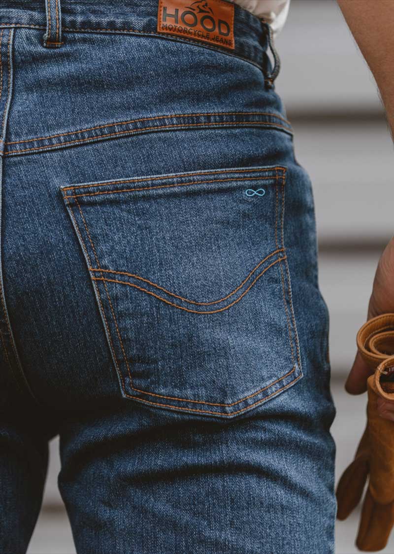 SK11/AAA Mens Slim-Fit Stonewash Blue Motorcycle Jean - Image 4